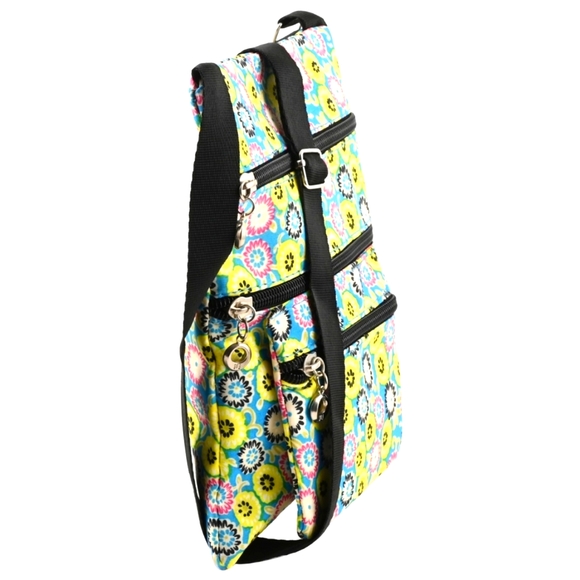 Multi Color Spring Floral Pattern Zippered Shoulder Bag with Adjustable Strap - Picture 3 of 6